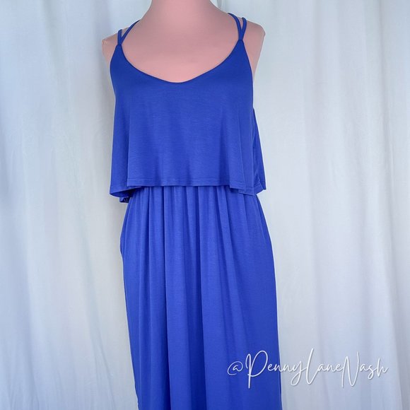 NWT Blu Ivy Kelly Strappy Back Jersey Maxi Dress Blue - Picture 4 of 14